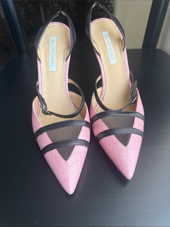 Neil J Rodgers Shoes - Pink Pointed Slingback Heels with Black Trim